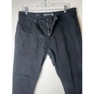 Stone Falcon Mens Slim Fit Black Stretch Pants 34x30 Faux Leather Trim Details